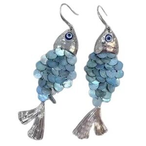 Blue Perla Fish Goddess Gold Earrings